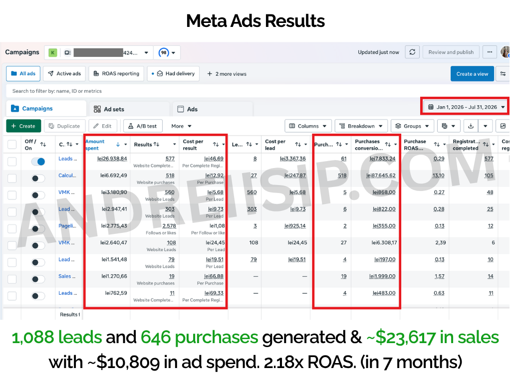 Meta Ads client campaign result 14