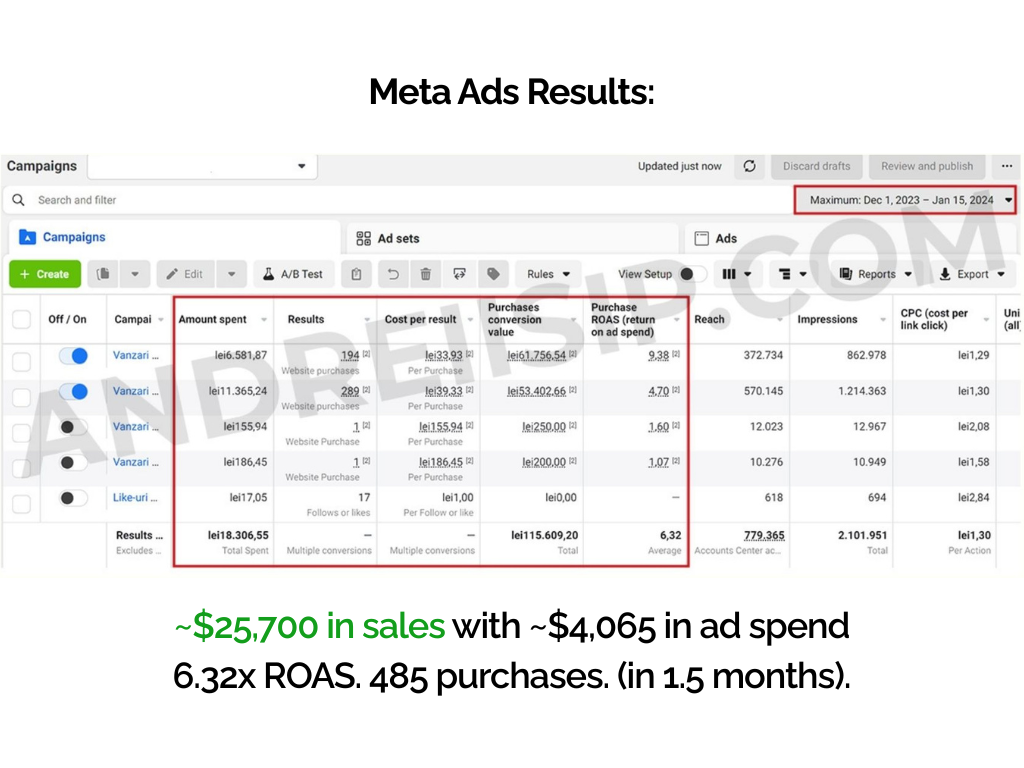 Rezultat campanie Meta Ads 13