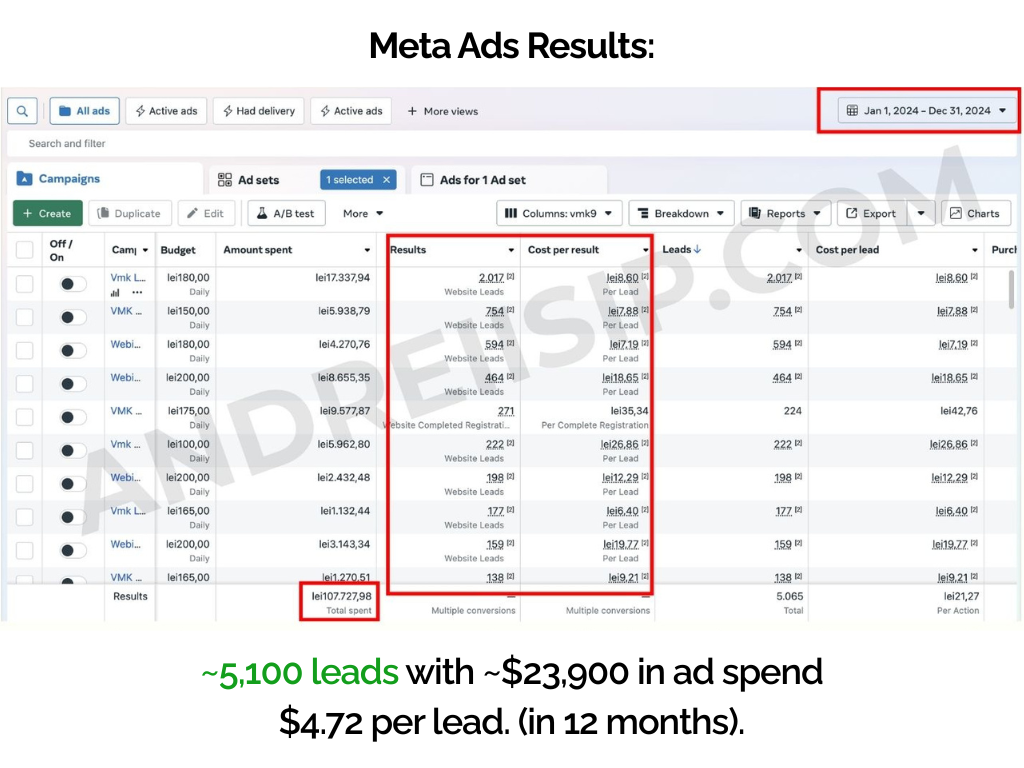 Rezultat campanie Meta Ads 2