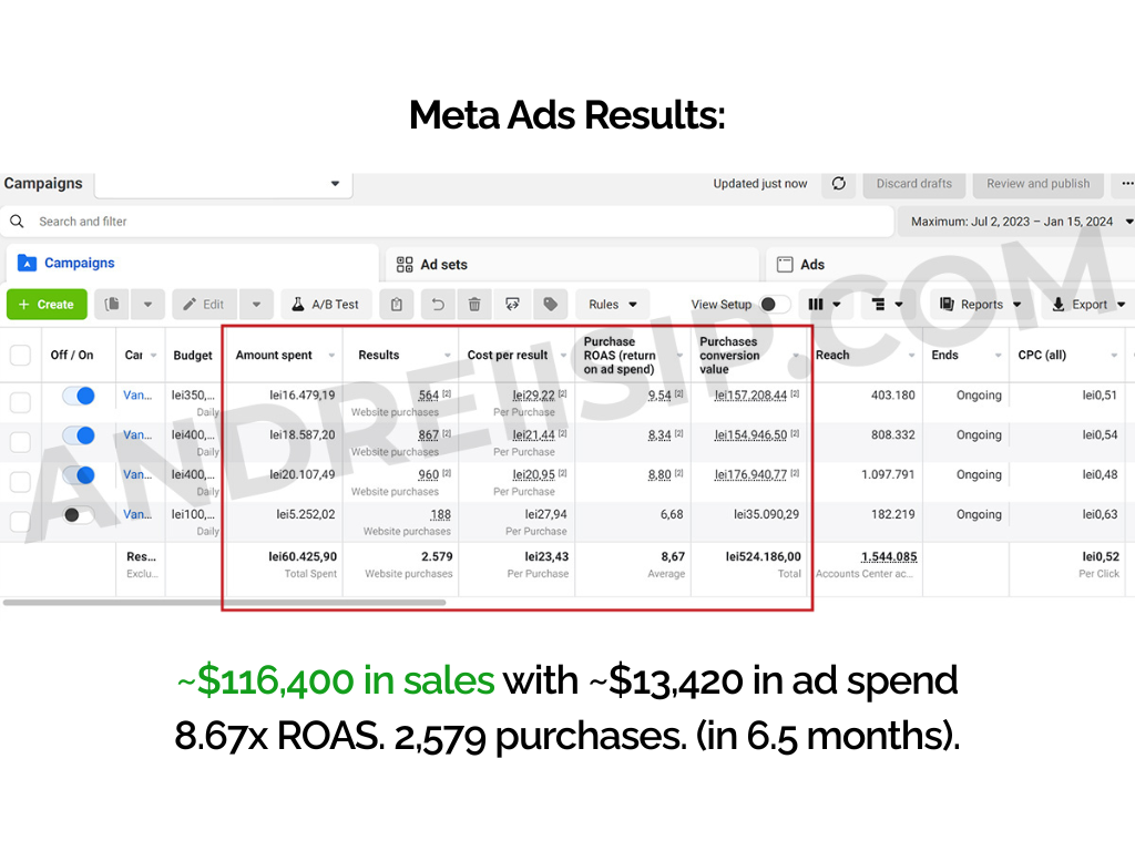 Rezultat campanie Meta Ads 1